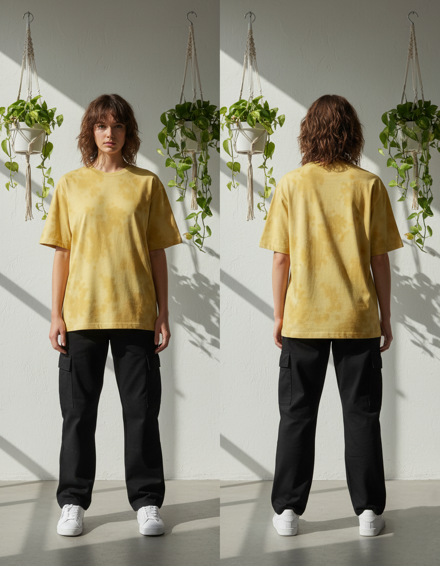 Unisex Tie-Dye Streetwear Oversized T-shirt - Yellow