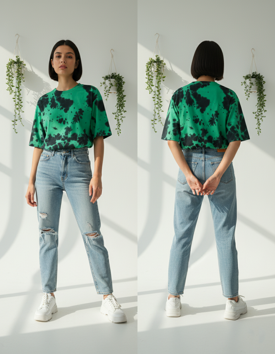 Unisex Tie-Dye Streetwear Oversized T-shirt - Green & Black