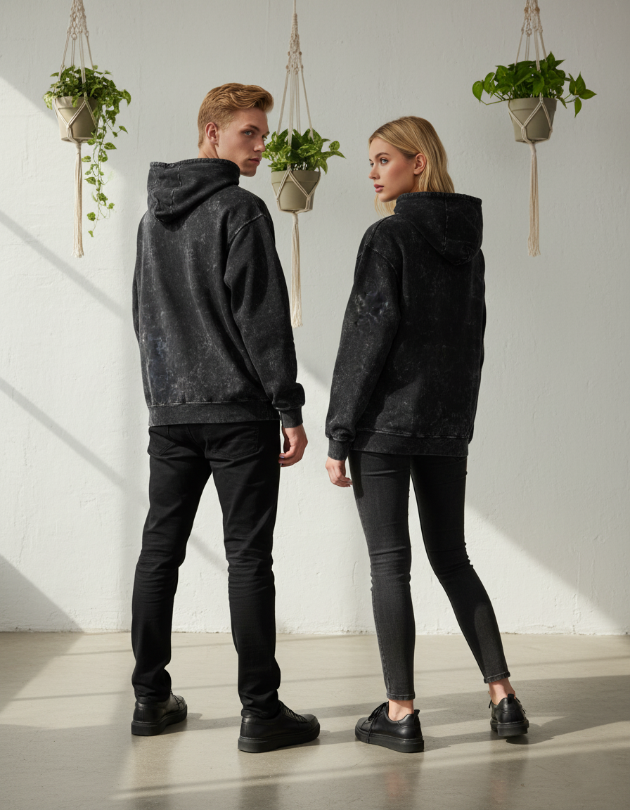 Unisex Acid Washed Hoodie - Black