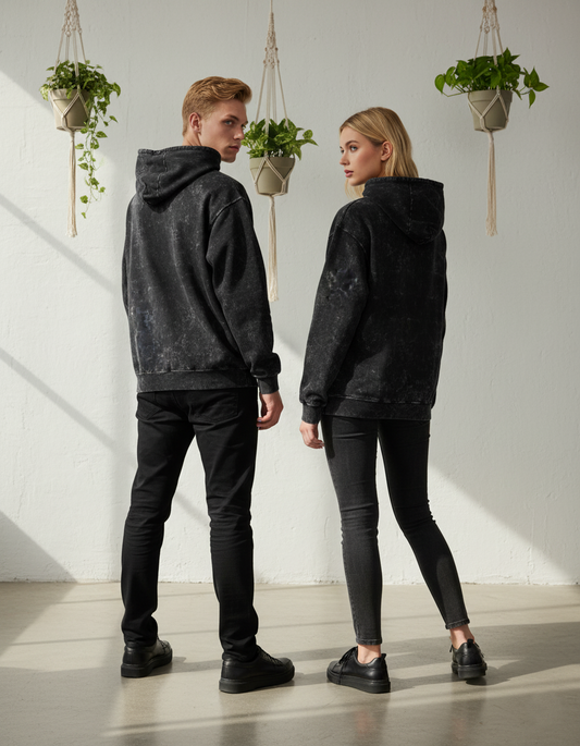 Unisex Acid Washed Hoodie - Black