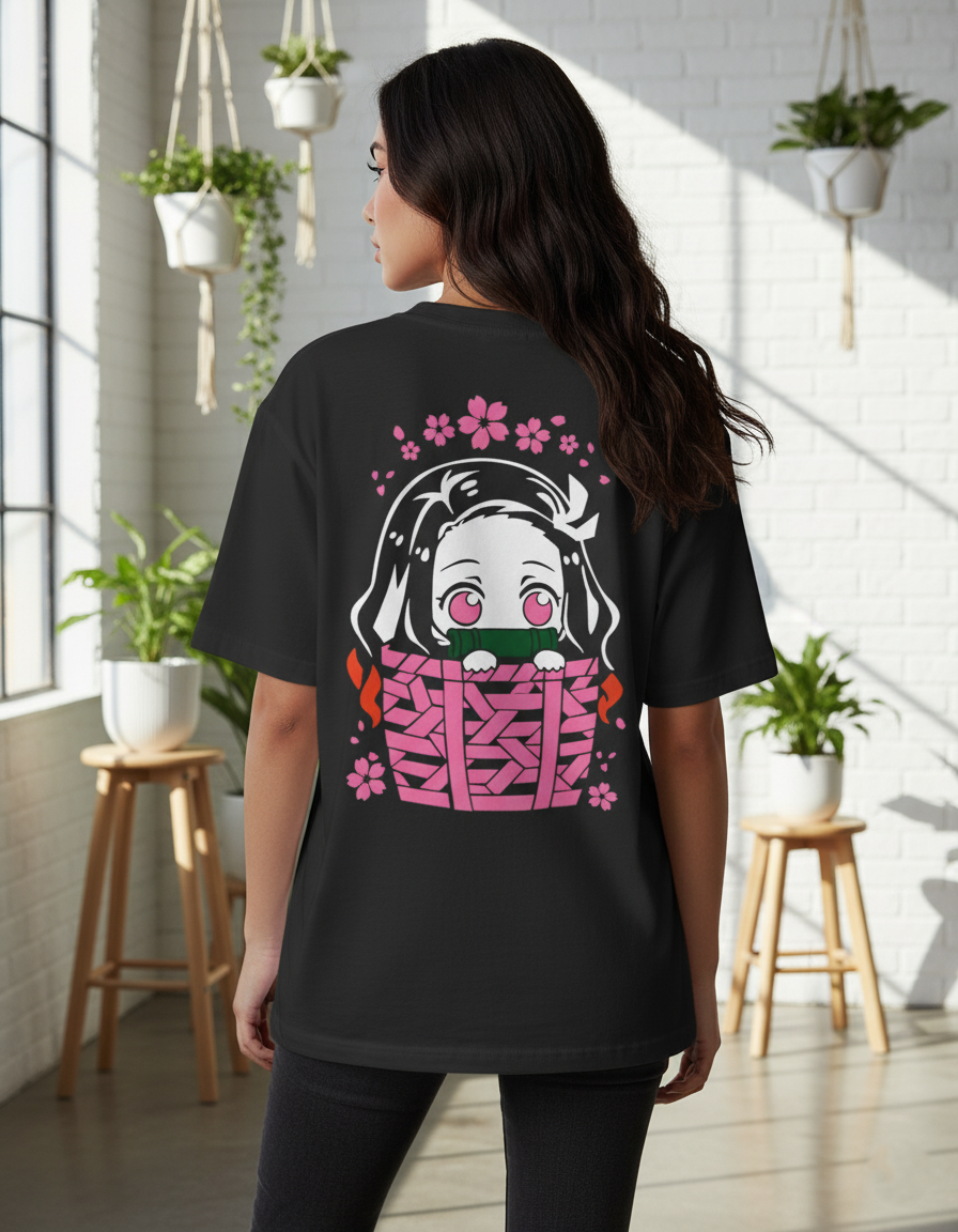 Nezuko in a Basket – Demon Slayer Oversized T-Shirt