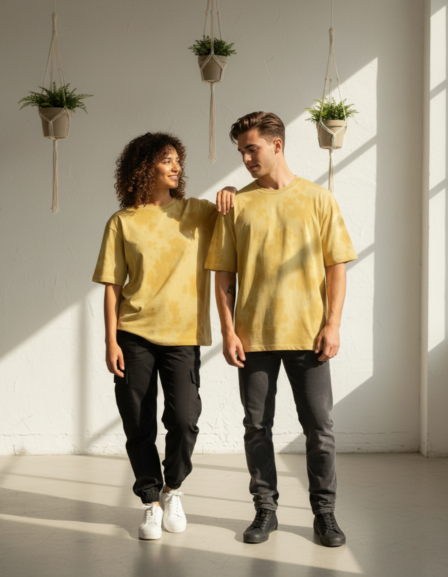 Unisex Tie-Dye Streetwear Oversized T-shirt - Yellow