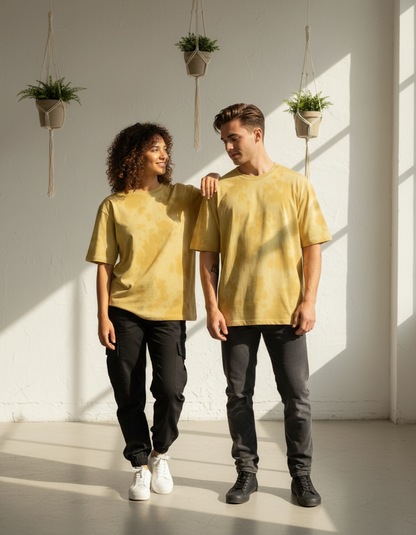 Unisex Tie-Dye Streetwear Oversized T-shirt - Yellow
