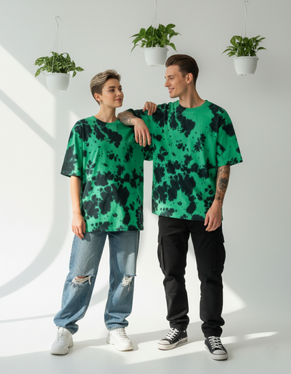 Unisex Tie-Dye Streetwear Oversized T-shirt - Green & Black