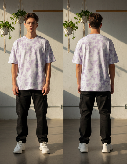 Unisex Tie-Dye Streetwear Oversized T-shirt - White & Lavender