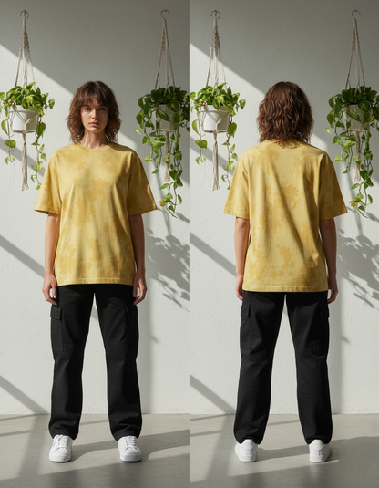 Unisex Tie-Dye Streetwear Oversized T-shirt - Yellow