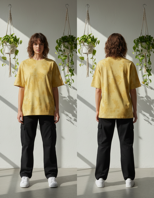 Unisex Tie-Dye Streetwear Oversized T-shirt - Yellow