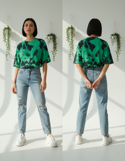 Unisex Tie-Dye Streetwear Oversized T-shirt - Green & Black