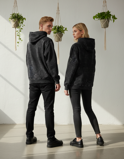 Unisex Acid Washed Hoodie - Black