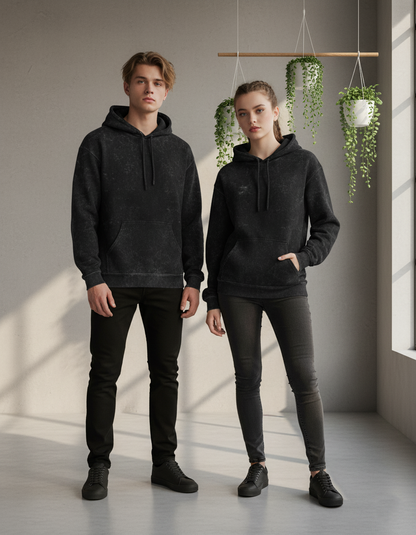Unisex Acid Washed Hoodie - Black