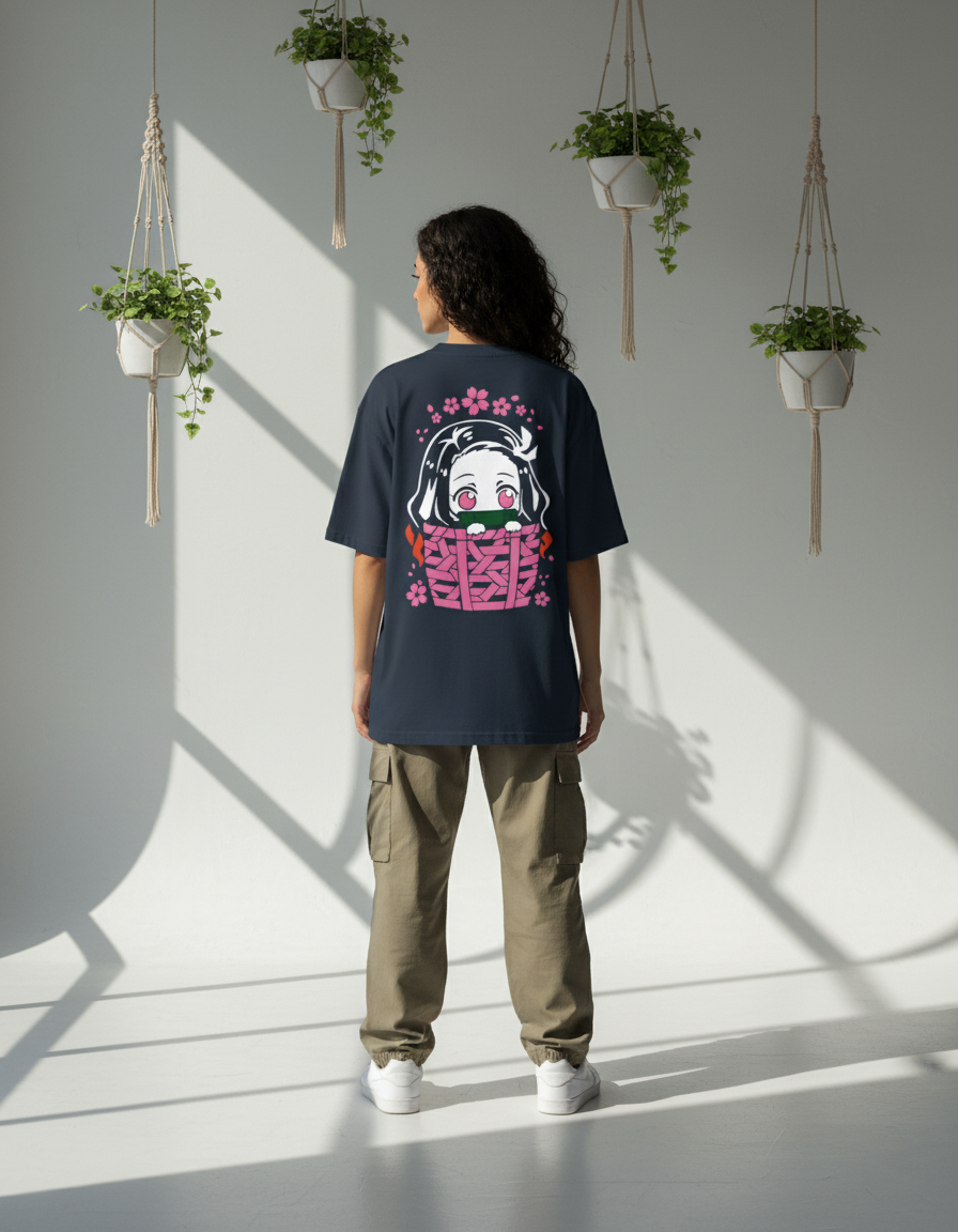 Nezuko in a Basket – Demon Slayer Oversized T-Shirt
