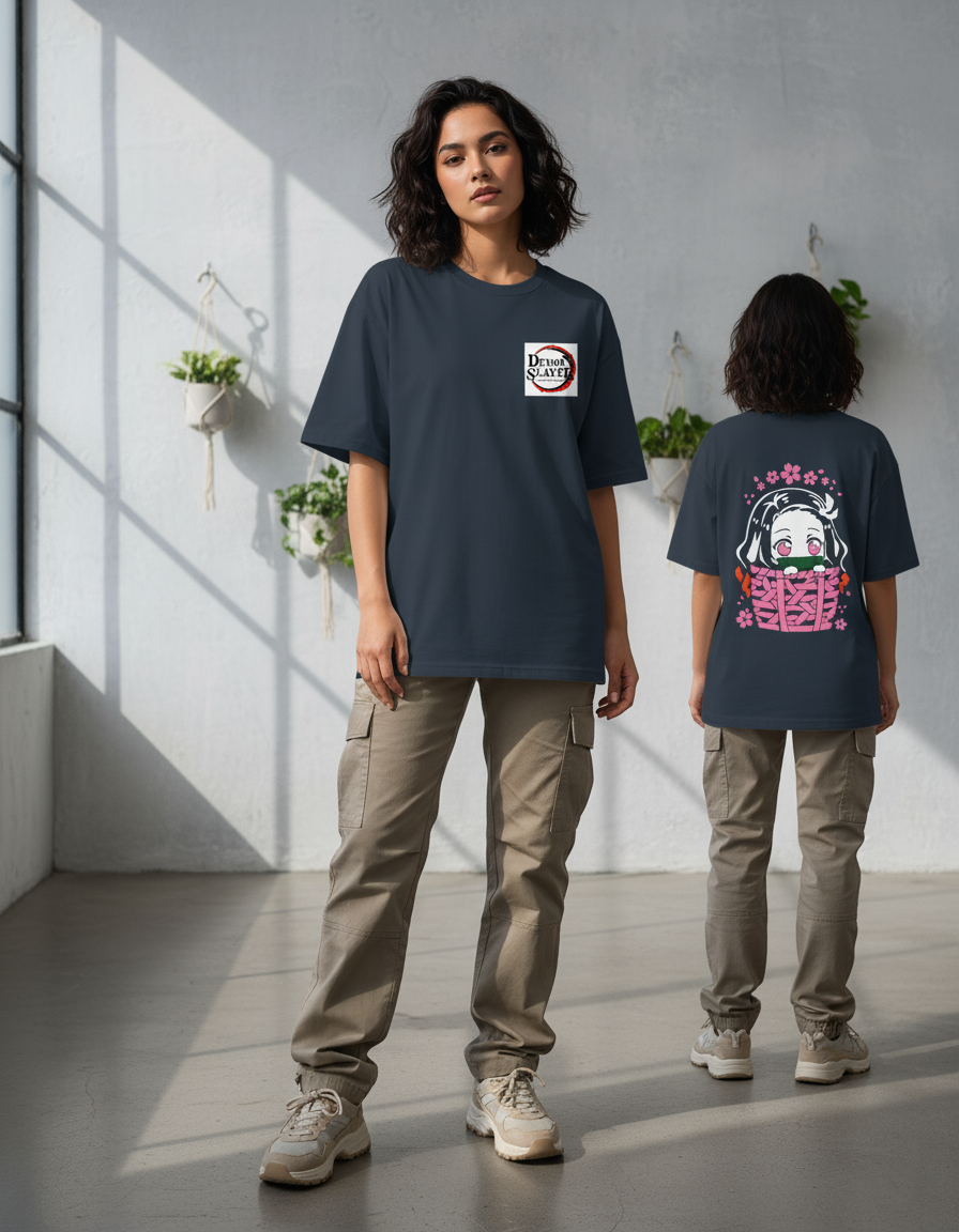 Nezuko in a Basket – Demon Slayer Oversized T-Shirt