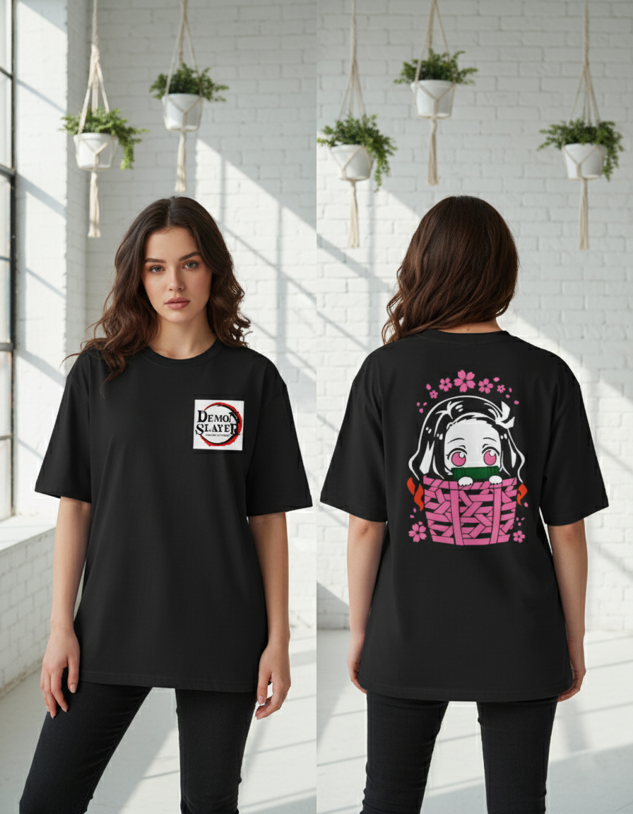 Nezuko in a Basket – Demon Slayer Oversized T-Shirt