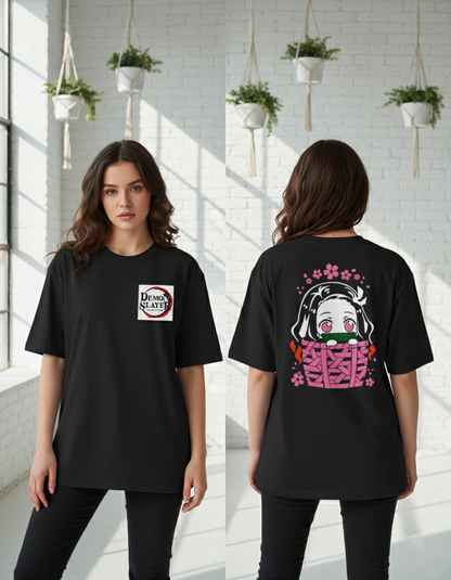 Nezuko in a Basket – Demon Slayer Oversized T-Shirt