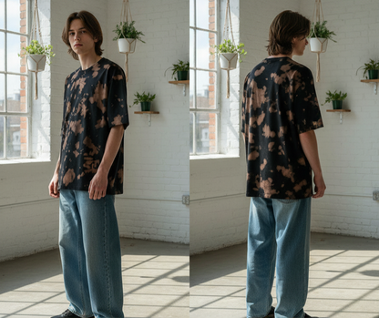 Unisex Tie-Dye Streetwear Oversized T-shirt - Brown & Black