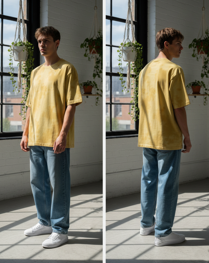 Unisex Tie-Dye Streetwear Oversized T-shirt - Yellow